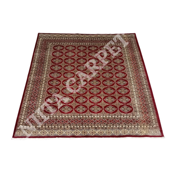 Hand-Knotted Geometrical Bokhara Jaldar Carpet - 250x200 cm, Wool &amp; Silk, Made in Pakistan