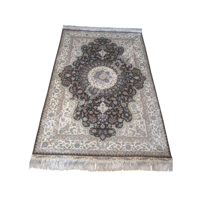 100% Silk Hand-Knotted Carpet - Thin Pile, Double Knot, SIZE: 185x125 cm - Kaku166